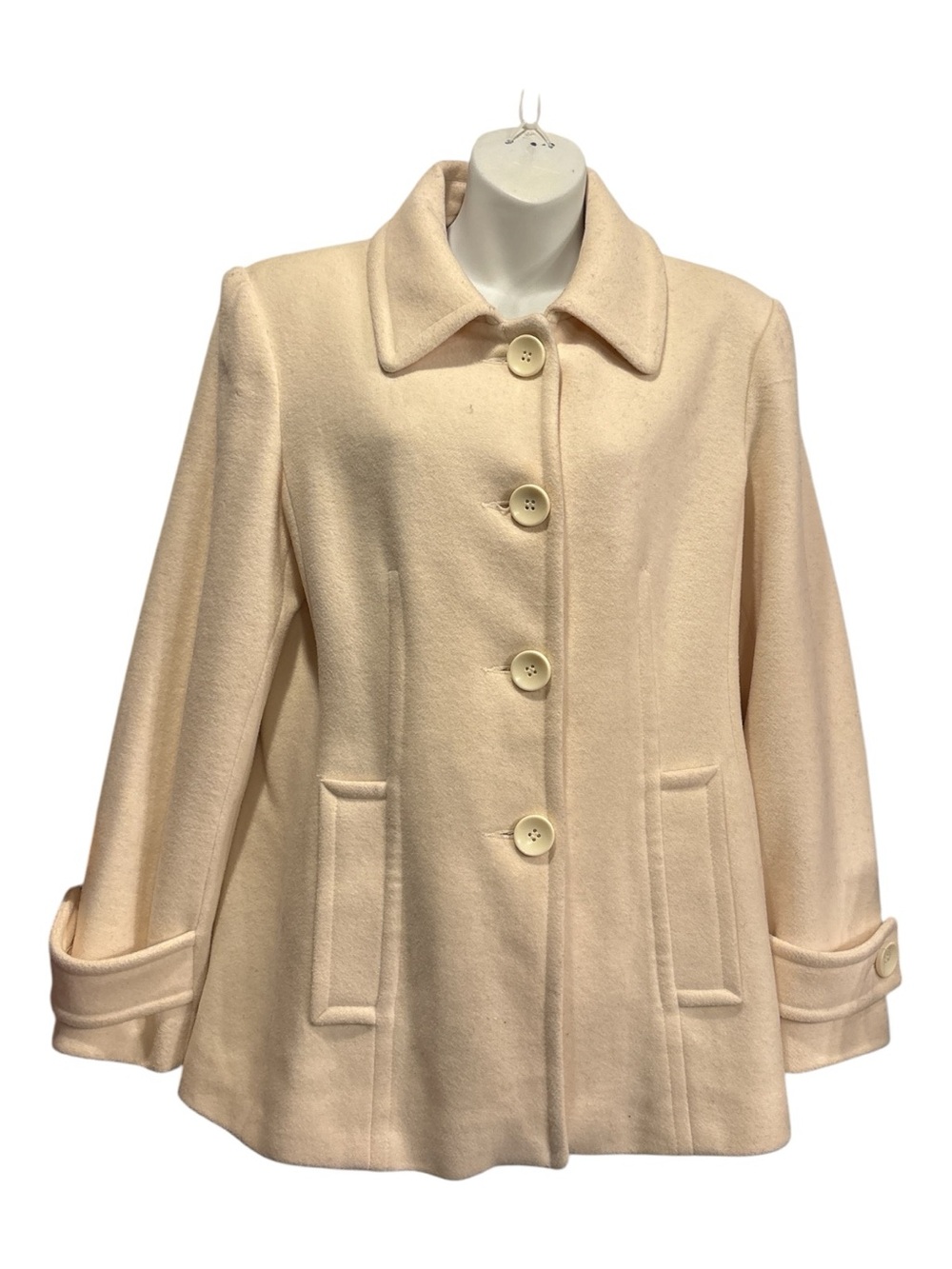 Jason Kole Classic Cream Women's Wool-Blend Button Coat size medium